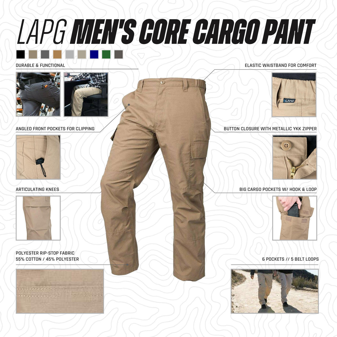 Black 7- Pocket Cargo Stretch Pants by CESARI LONDON - CESARI LONDON